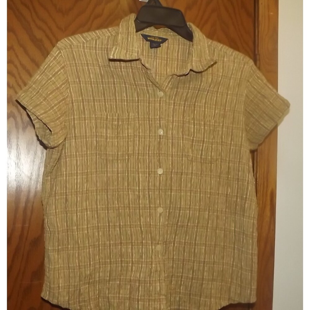Vintage Woolrich 98% Cotton Plaid Button Shirt Green Short Sleeve Size XL